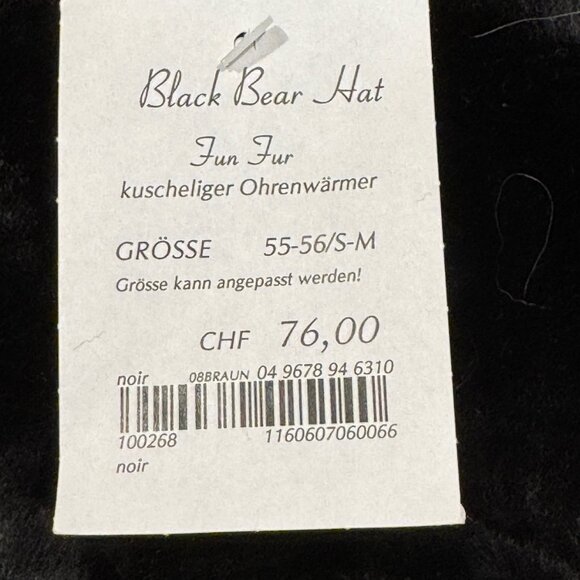 NWT Vintage Faux Fur Black Bear Fuzzy Hat from Sweden Size 56 CM or 22 1/2" - Picture 9 of 10